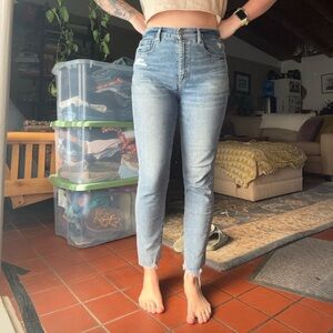 Loft Distressed Blue High Waisted Cutoff Skinny Jeans